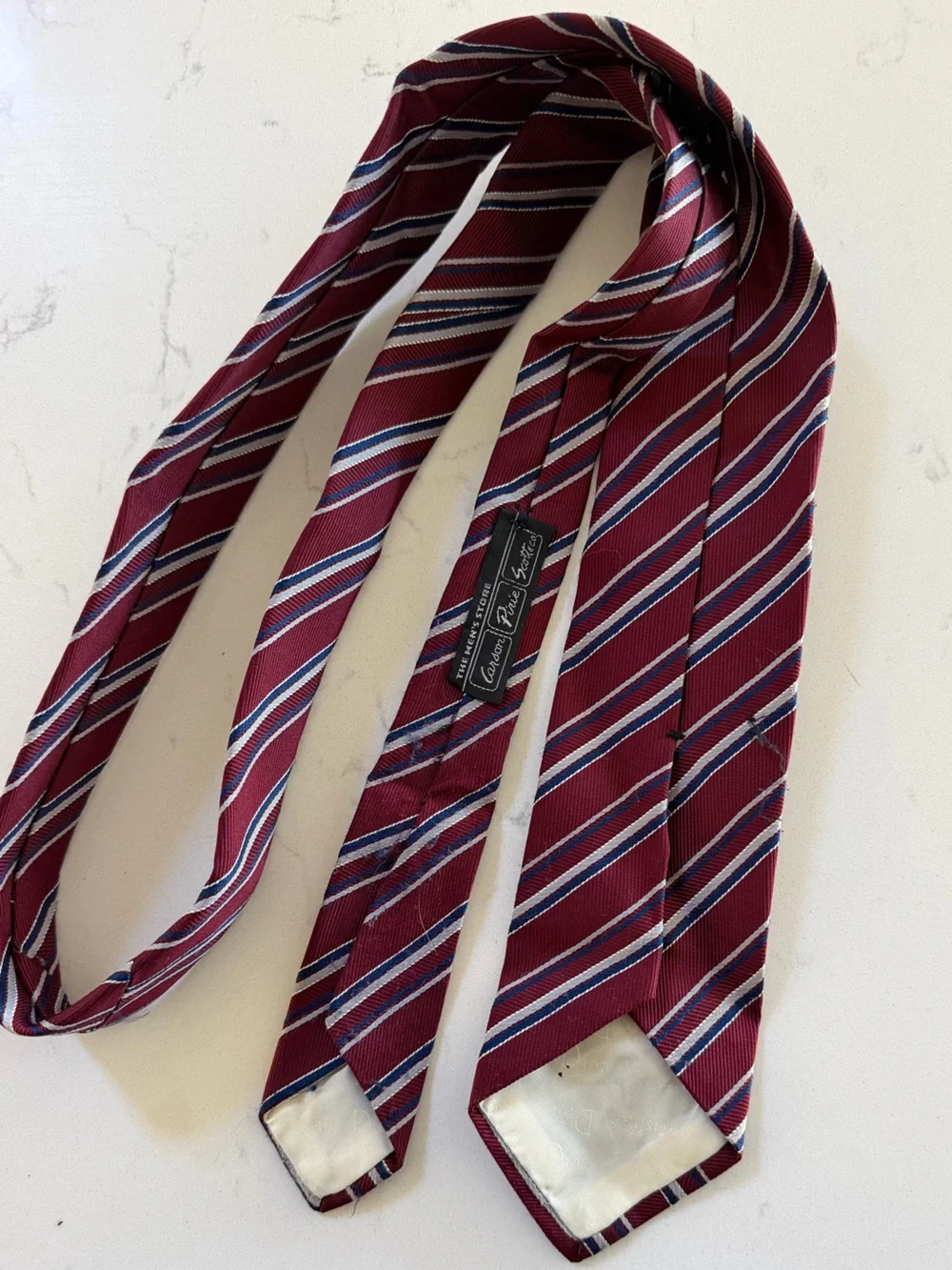 Men's Dior Burgundy Striped Tie with Subtle Embroidery